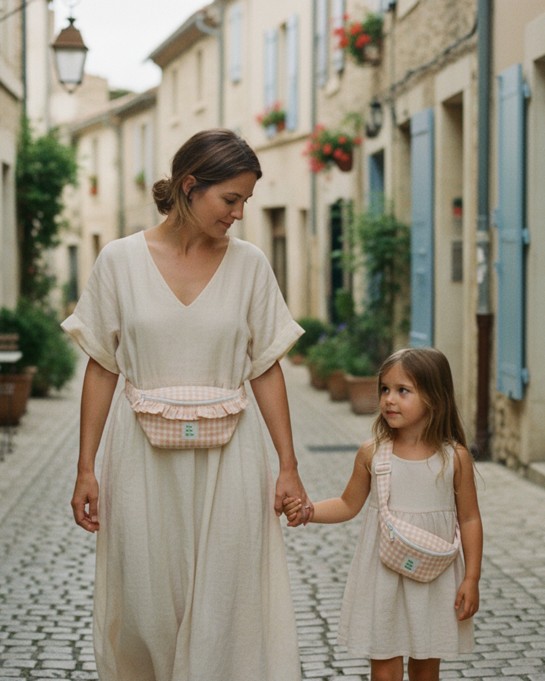 Pack Riñoneras Mamá & Kids – Vichy Melocotón