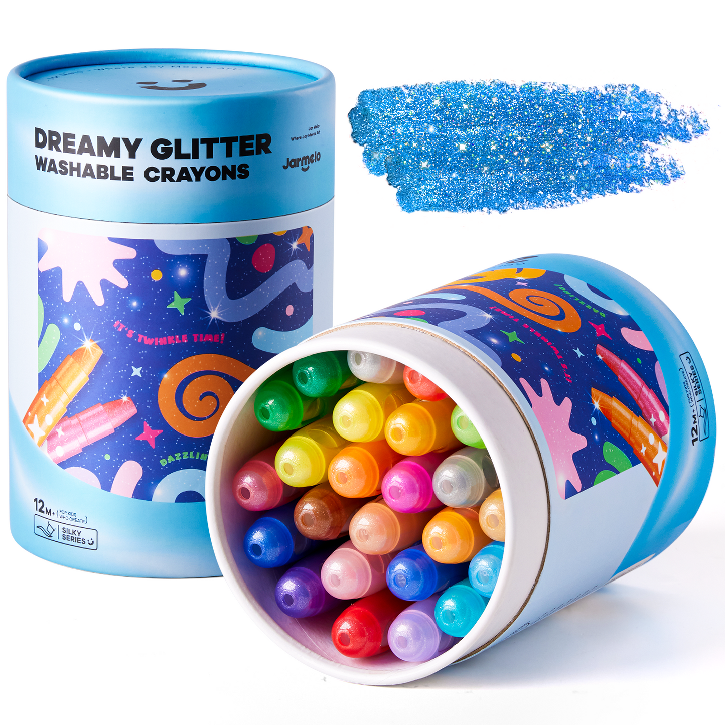 Bote 24 Crayón Glitter Suave  - Lavable - Jarmelo