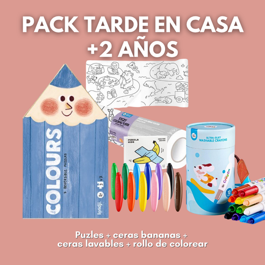 PACK TARDE EN CASA · Puzzle, colores y rollo de colorear +2 años