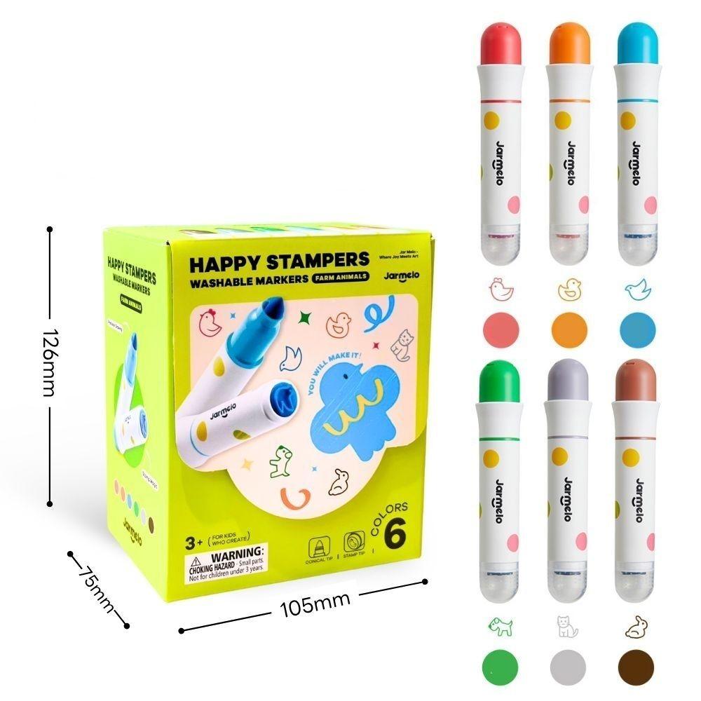 12 Rotuladores + sellos de animales - EXTRA Lavable - Jarmelo - The Kids Club