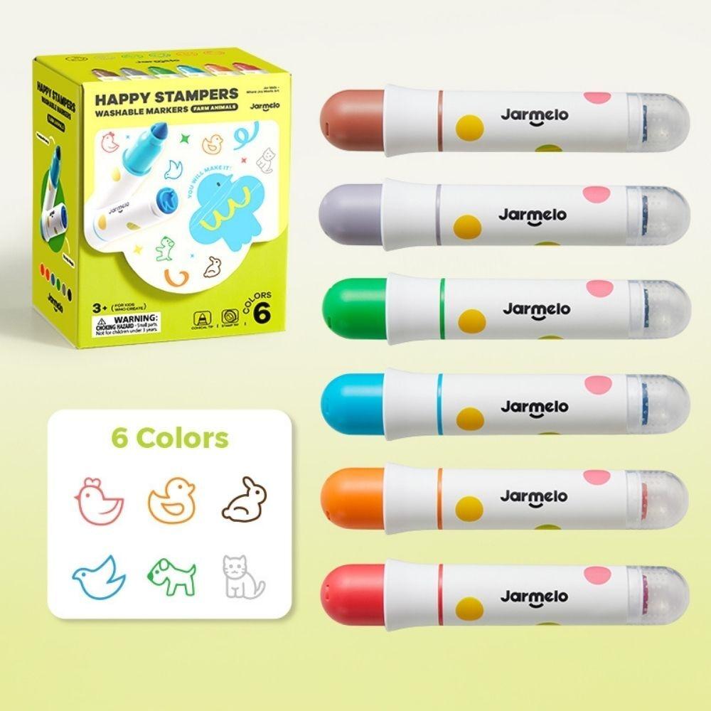 12 Rotuladores + sellos de animales - EXTRA Lavable - Jarmelo - The Kids Club