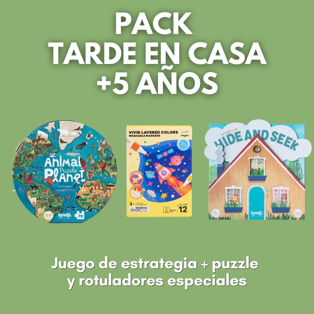 PACK TARDE EN CASA · Puzzle, juego y rotuladores +5 años
